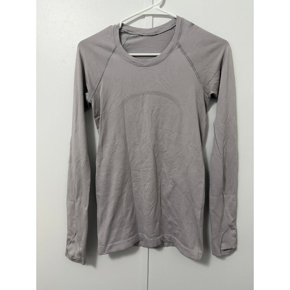 Lululemon Swiftly Tech LS Peloton Women 4 Grey Thumbholes Activewear Workout
